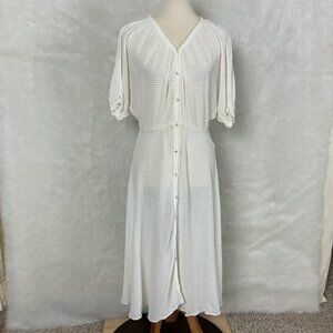 Vintage 70s, 80s  Ivory  Ribbed Semi Sheer Midi Dress Lorraine Beauchamp M